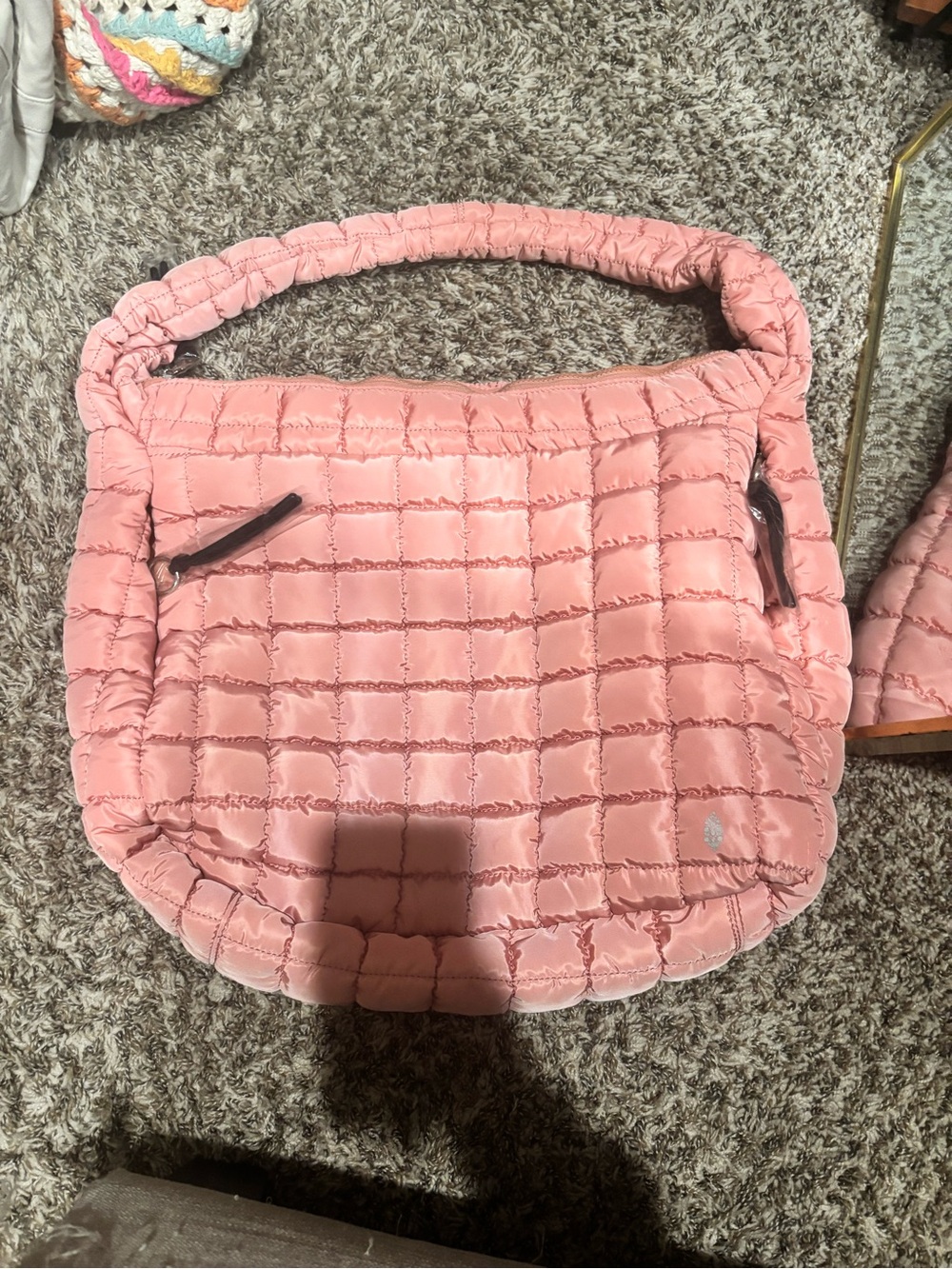 Free People Quilted Pink Shoulder Bag – Soft Puffer Style